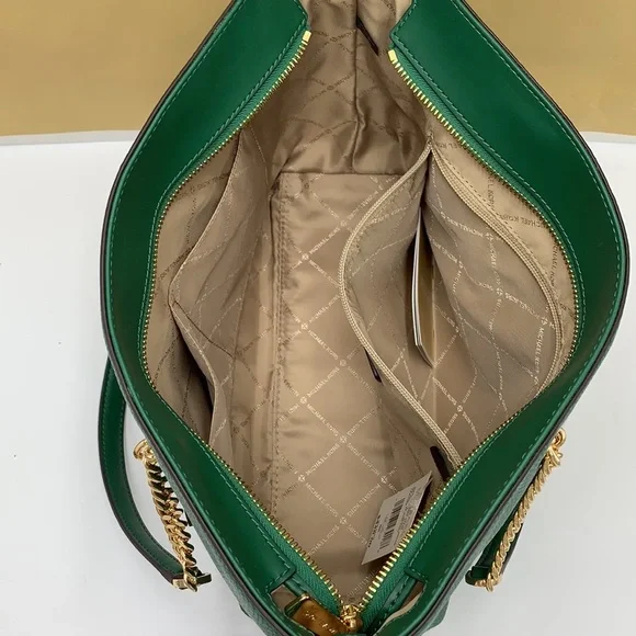 Michael Kors Jet Set Item Medium Front Pocket Shoulder Chain Tote JEWEL GREEN